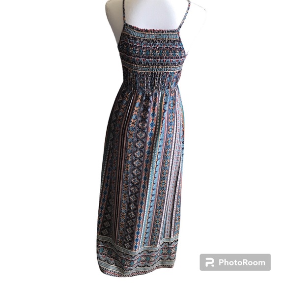 Monteau Los Angelos Long Multicolored Smocked BOHO Sundress small - Picture 2 of 5